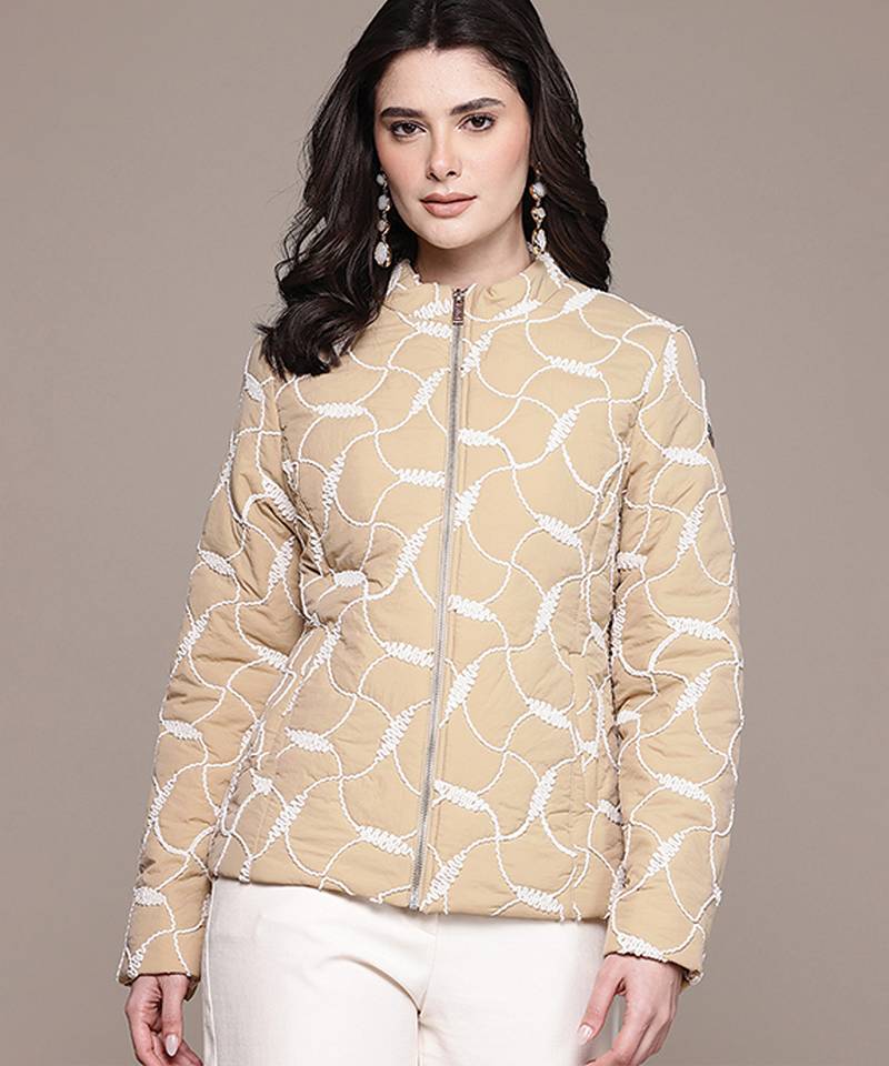 Beige embroidered taffeta jacket