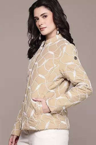 Beige embroidered taffeta jacket