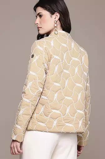 Beige embroidered taffeta jacket