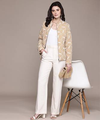 Beige embroidered taffeta jacket 4