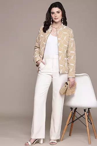 Beige embroidered taffeta jacket