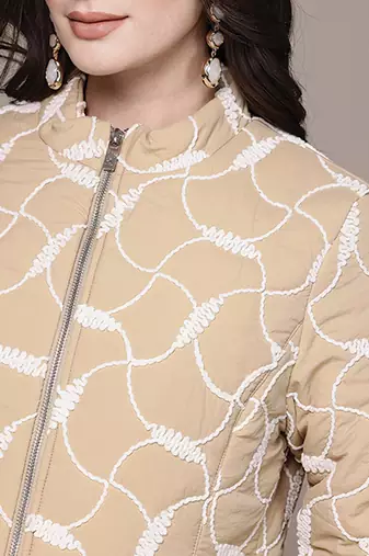 Beige embroidered taffeta jacket