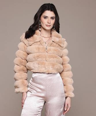 Beige faux fur crop jacket 1