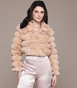 Beige faux fur crop jacket