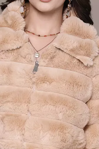 Beige faux fur crop jacket