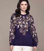 Navy blue printed nylon sweater