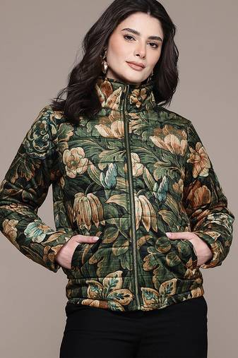 Olive printed velvet jacket
