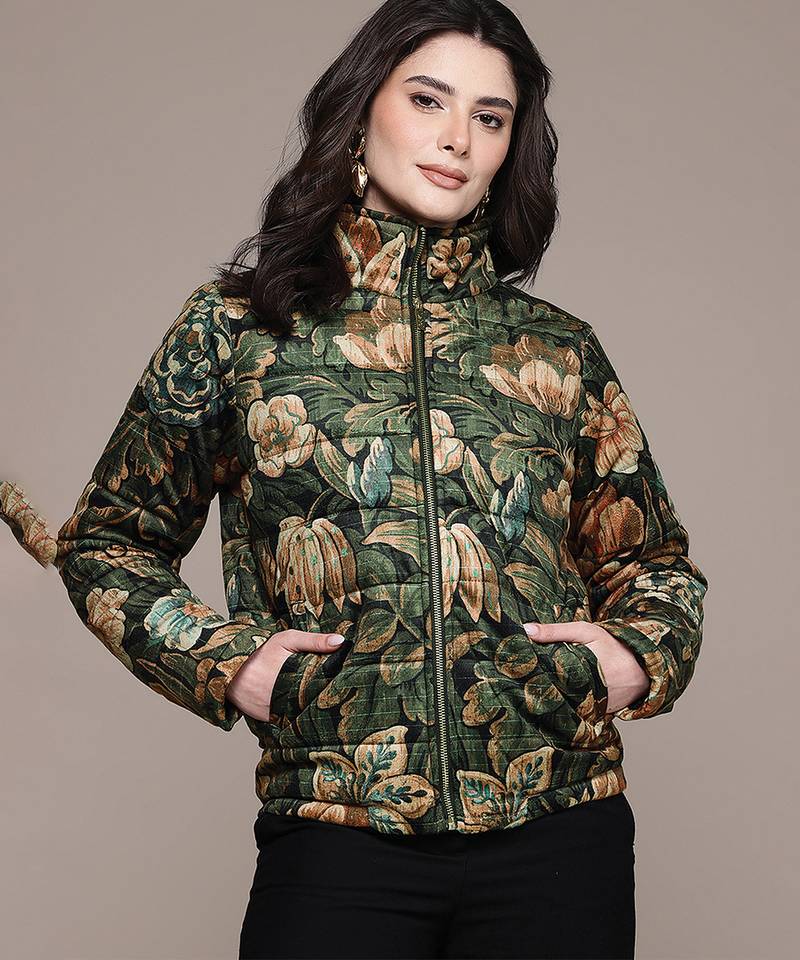 Olive printed velvet jacket