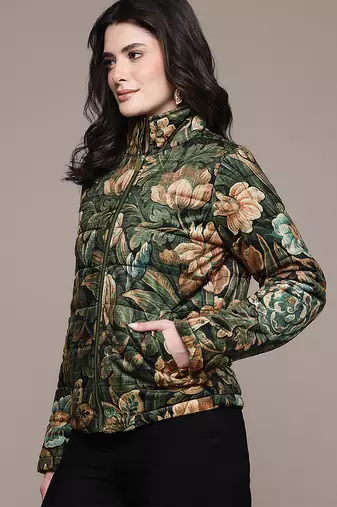 Olive printed velvet jacket