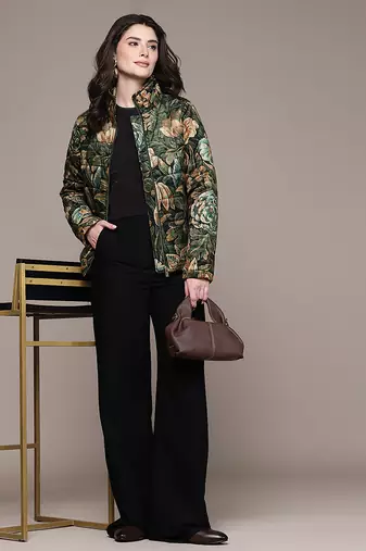 Olive printed velvet jacket
