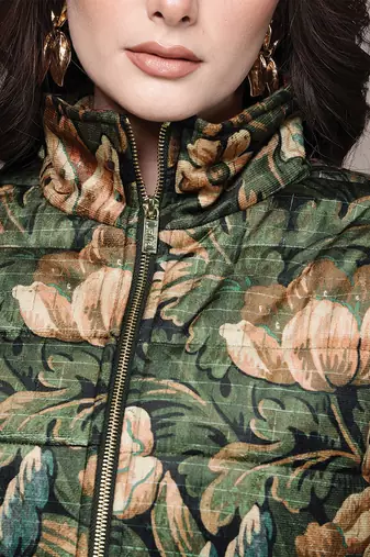 Olive printed velvet jacket