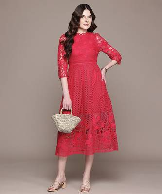 Red embroidered Viscose dress 1