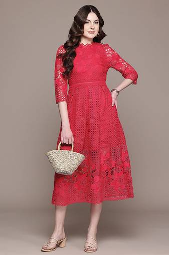 Red embroidered Viscose dress