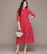 Red embroidered Viscose dress