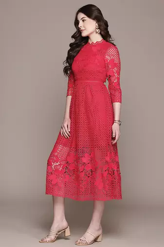 Red embroidered Viscose dress