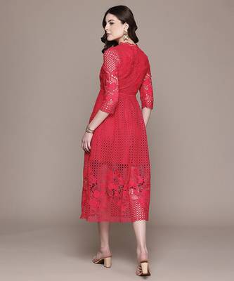 Red embroidered Viscose dress 3