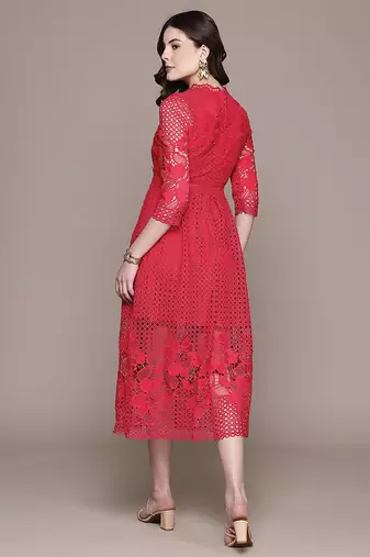 Red embroidered Viscose dress