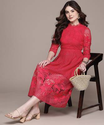 Red embroidered Viscose dress 4