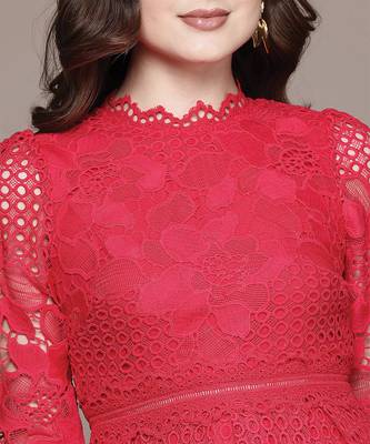 Red embroidered Viscose dress 5