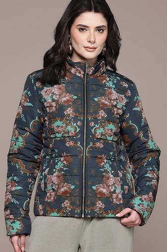 Black printed poly taffeta jacket