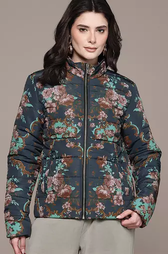 Black printed poly taffeta jacket