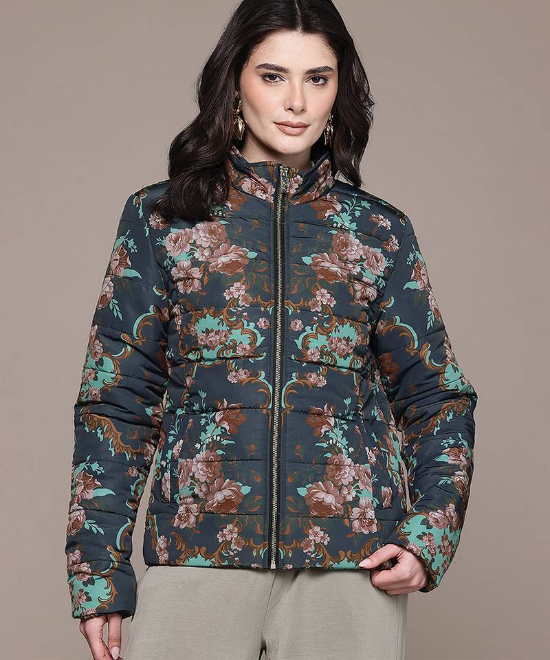 Black printed poly taffeta jacket