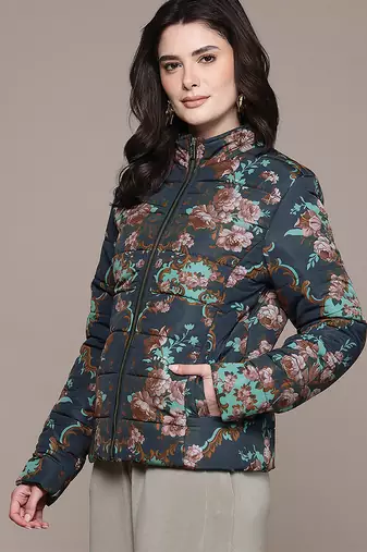 Black printed poly taffeta jacket