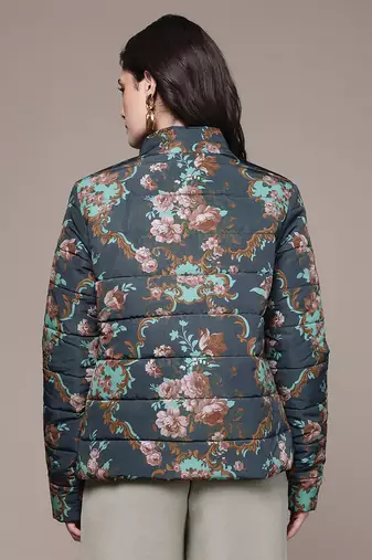 Black printed poly taffeta jacket