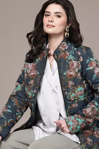 Black printed poly taffeta jacket