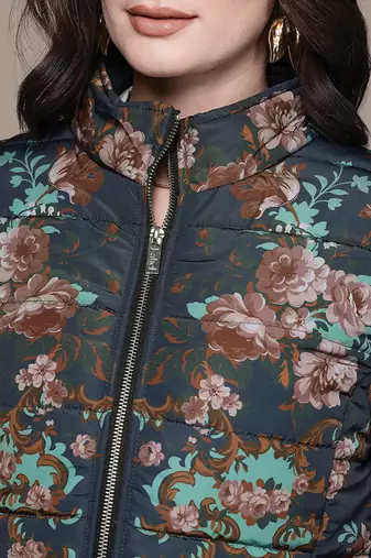Black printed poly taffeta jacket