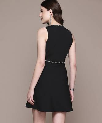 Black embellished nylon short dress 3