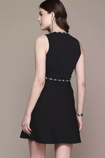 Black embellished nylon short dress