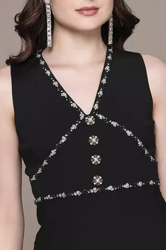 Black embellished nylon short dress