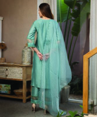 mint green chanderi suit set with subtle embroidery 2