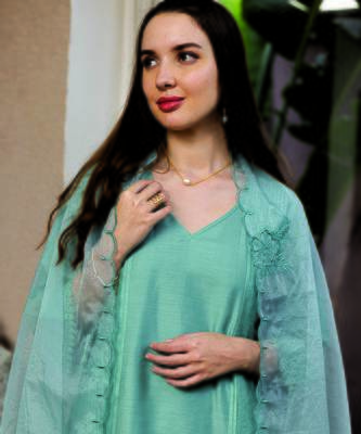 mint green chanderi suit set with subtle embroidery 3