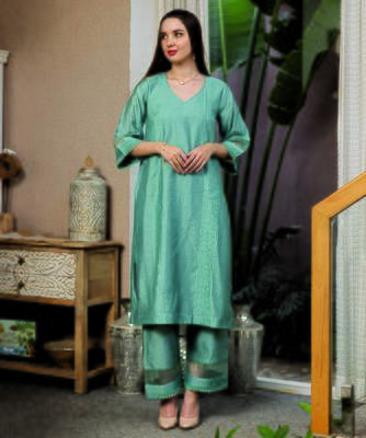 mint green chanderi suit set with subtle embroidery 6