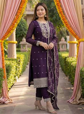 Kedarfab women's georgette embroidered sequins kurta pant with dupatta set 1