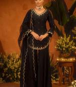 Kedarfab women's silk  embroidered  kurta palazzo with dupatta set