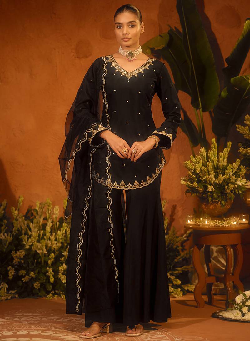 Kedarfab women's silk  embroidered  kurta palazzo with dupatta set