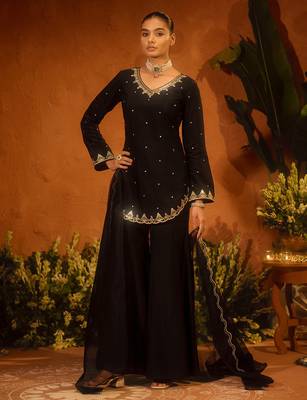 Kedarfab women's silk  embroidered  kurta palazzo with dupatta set 2