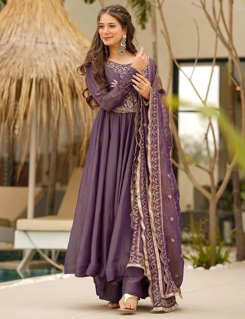 Kedarfab women's georgette  embroidered  kurta pant with dupatta set