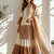 White/Brown Heavy Dual Tone Star Georgette With Embroidery Thread Work 3pc