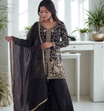 Black Silk Sequence Work Kurta Sharara and Dupatta 3pc Set