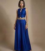 Royal blue embroidered raw silk co ord set