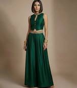 Emerald green embroidered raw silk co ord set