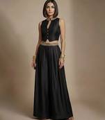 Black embroidered raw silk co ord set