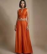 Orange embroidered raw silk co ord set