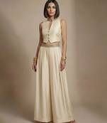 Ivory embroidered raw silk co ord set