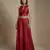 Red embroidered raw silk co ord set