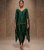 Green embroidered modal satin kaftan